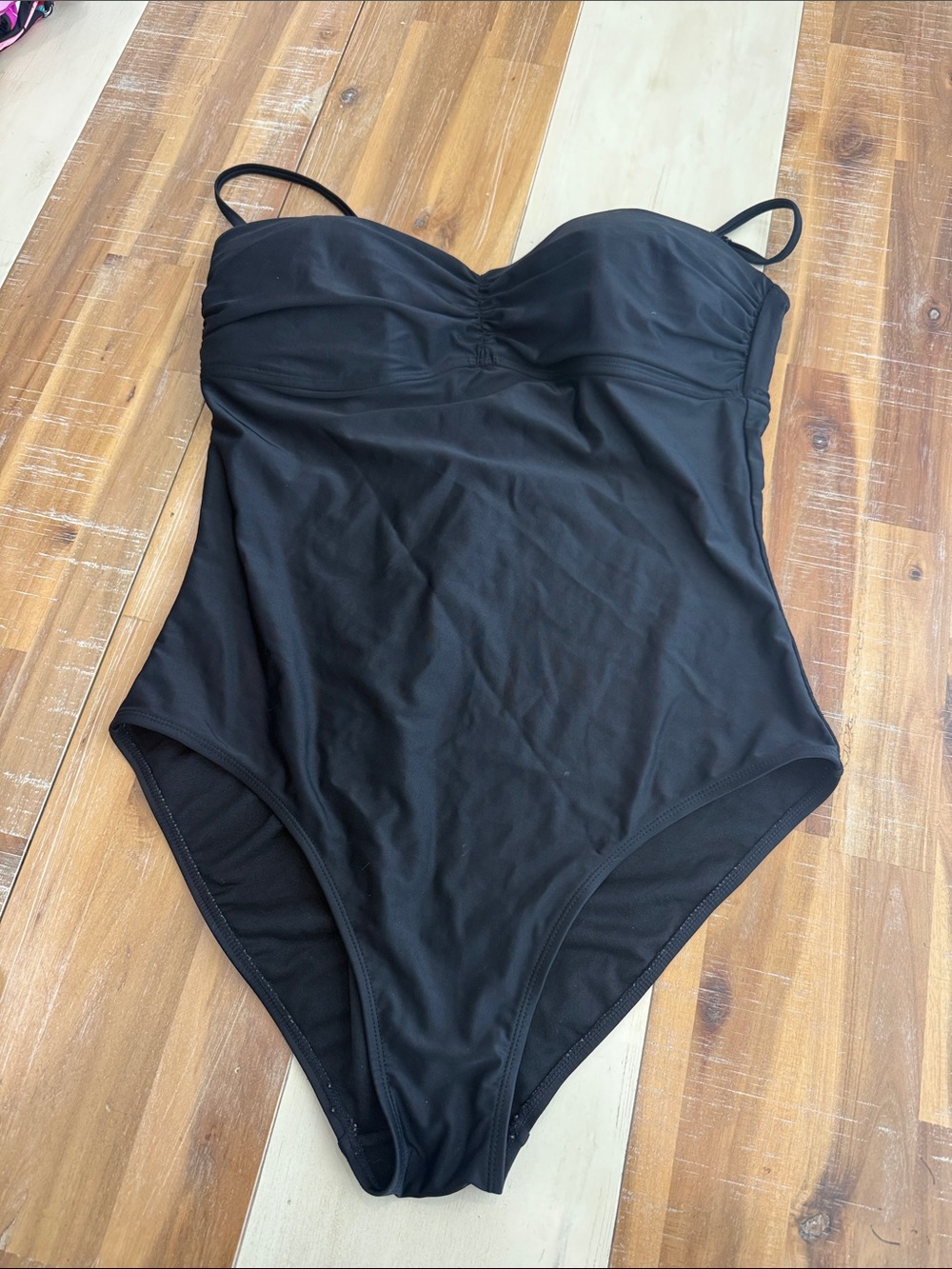 Old Navy Black Ruched Bust One-Piece with Adjustable Straps